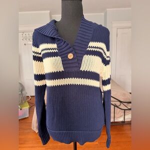 Lucky Brand Navy and off white hooded sweater Size M